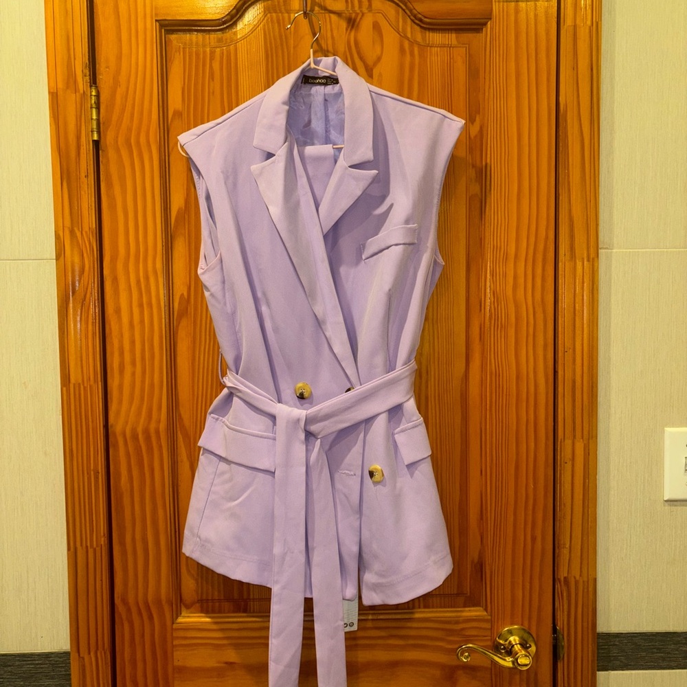 Boohoo Light Purple Blazer Vest With Matching Trousers